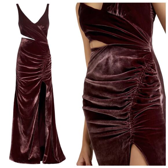 Cinq à Sept NWT Genevive Velvet Ruched Cutout Gown Calla Lilly Purple Size 2 - Picture 2 of 11